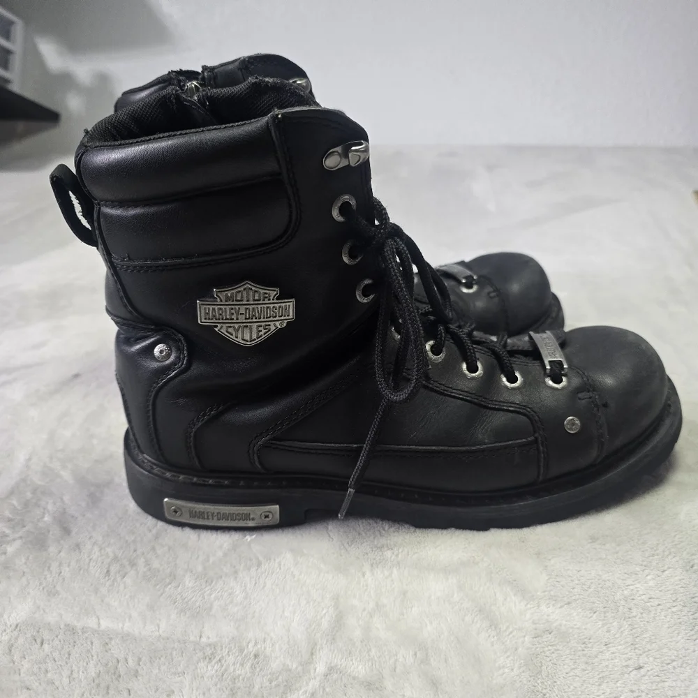 Harley-Davidson Boots Abercorn Sz 11W Leather Biker Motorcycle Side Zipper Black
